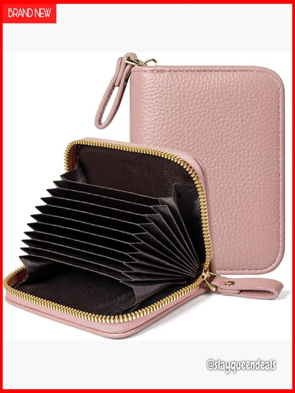 RFID Blocking Leather Card Case Wallet with Zipper, 9 Slots, Slim Design
